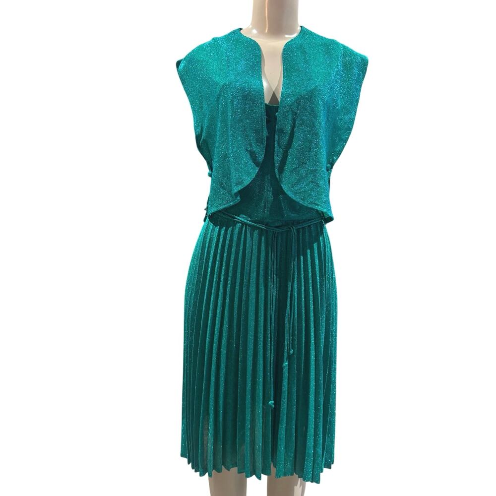 VTG Krist Gudnason California Sparkle Metallic Pleated Dress Set Retro Glams 10